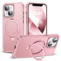 SKYLMW Compatible with iPhone 13 Case & iPhone 14 Case with Invisible Magnetic O-Ring Stand Phone Cases for 13 & 14 6.1" [Compatible with Mag-Safe][Great Grip Feeling], Rose Gold