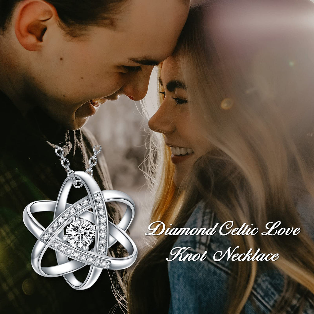 Natural Diamond Celtic Love Knot Necklace for Women,Endless Flower Pendant Necklace Set with 5mm Moissanite 925 Sterling Silver Jewelry Anniversary Valentine's Day Birthday Gifts for Her 18"-20"