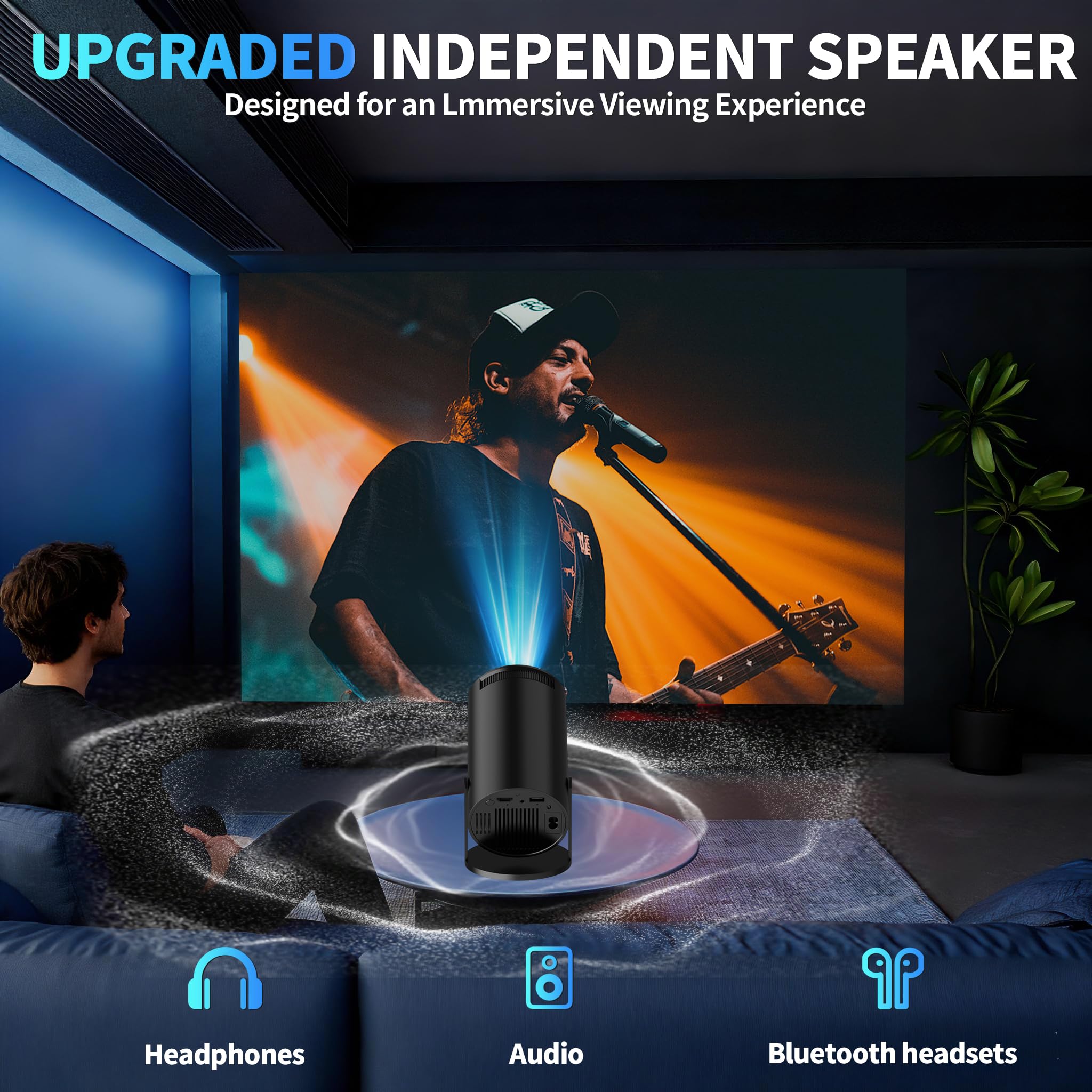 [Built-in Apps & 2026 Upgraded] Mini Projector Support 4K 1080P Auto Keystone 180° Rotatable with WiFi 6 and Bluetooth 5.4, Projector Portable Compatibile with HDMI/TV Stick/Memory Stick/Laptop-Black