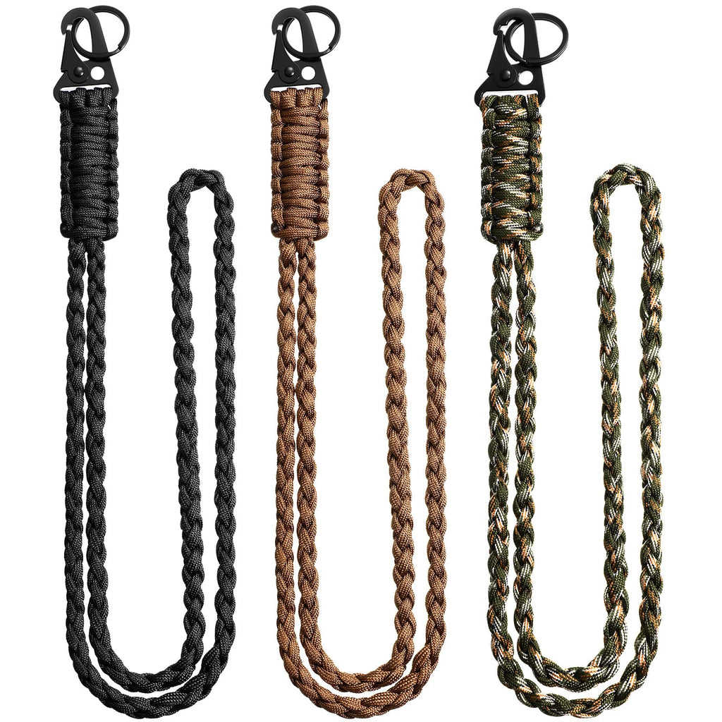 Shappy 3 Pieces Paracord Lanyard Keychains Braided Wrist Strap for Men Women Outdoor Survival Parachute Rope Lanyard Keychain with QX0263 Heavy Duty Braided Paracord Set