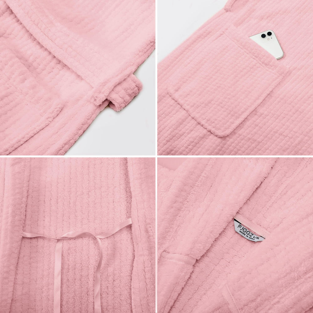 PJGGZ Women's Shawl Collar Bathrobe, Soft Long Towel Robes for Women - Super Absorbent Quick Dry Yet Warm(Light Pink, S/M)