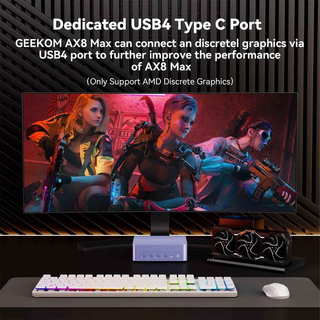 GEEKOM AX8 Max Mini PC with AMD Ryzen 7 8745HS Dual 2.5GbE Lan Port| 32GB DDR5(Upgradable),1TB NVMe SSD(Expandable)| Radeon 780M,USB4.0(40Gbps),Quad Display| Windows 11 Pro Gaming,Office,Video Editing