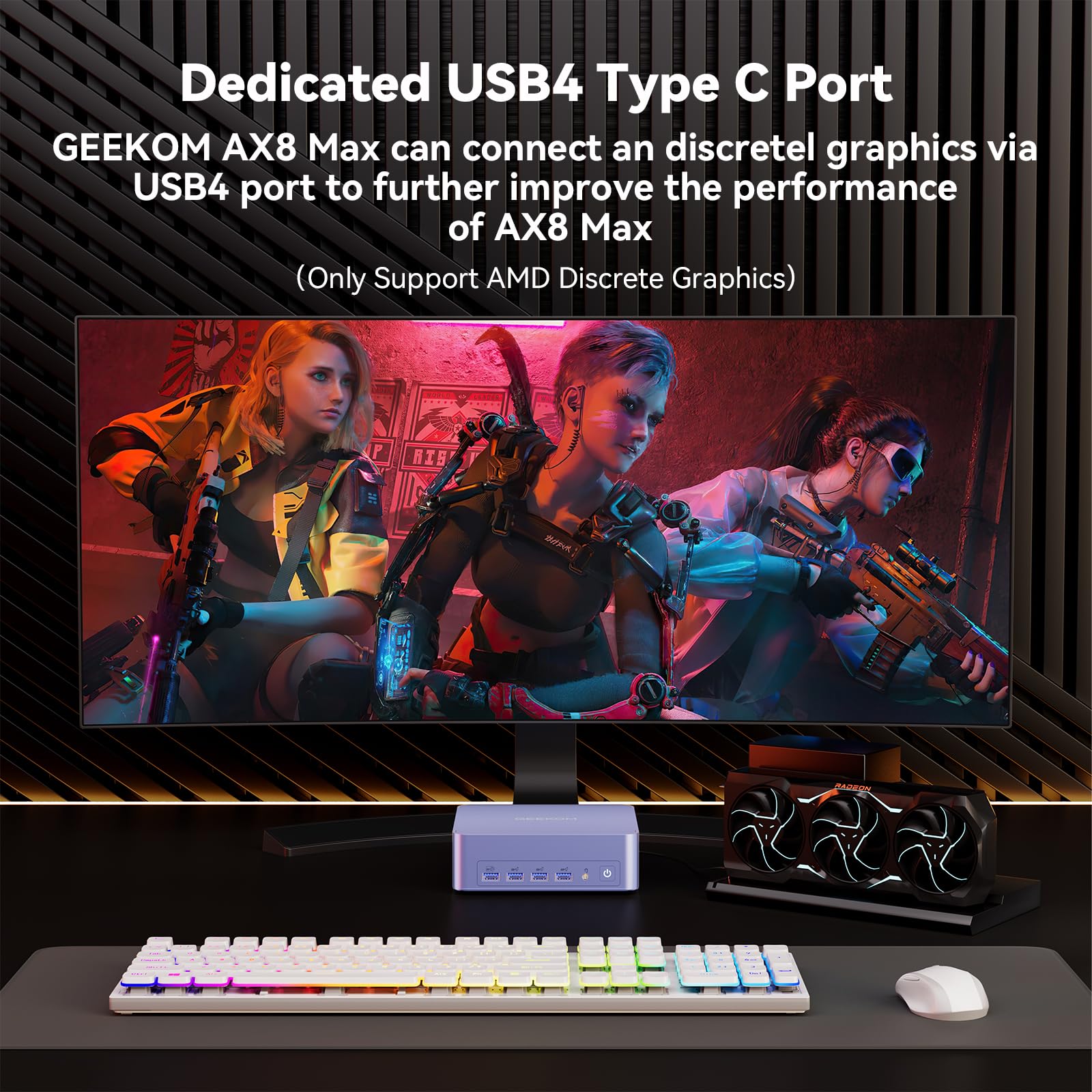 GEEKOM AX8 Max Mini PC with AMD Ryzen 7 8745HS Dual 2.5GbE Lan Port| 32GB DDR5(Upgradable),1TB NVMe SSD(Expandable)| Radeon 780M,USB4.0(40Gbps),Quad Display| Windows 11 Pro Gaming,Office,Video Editing