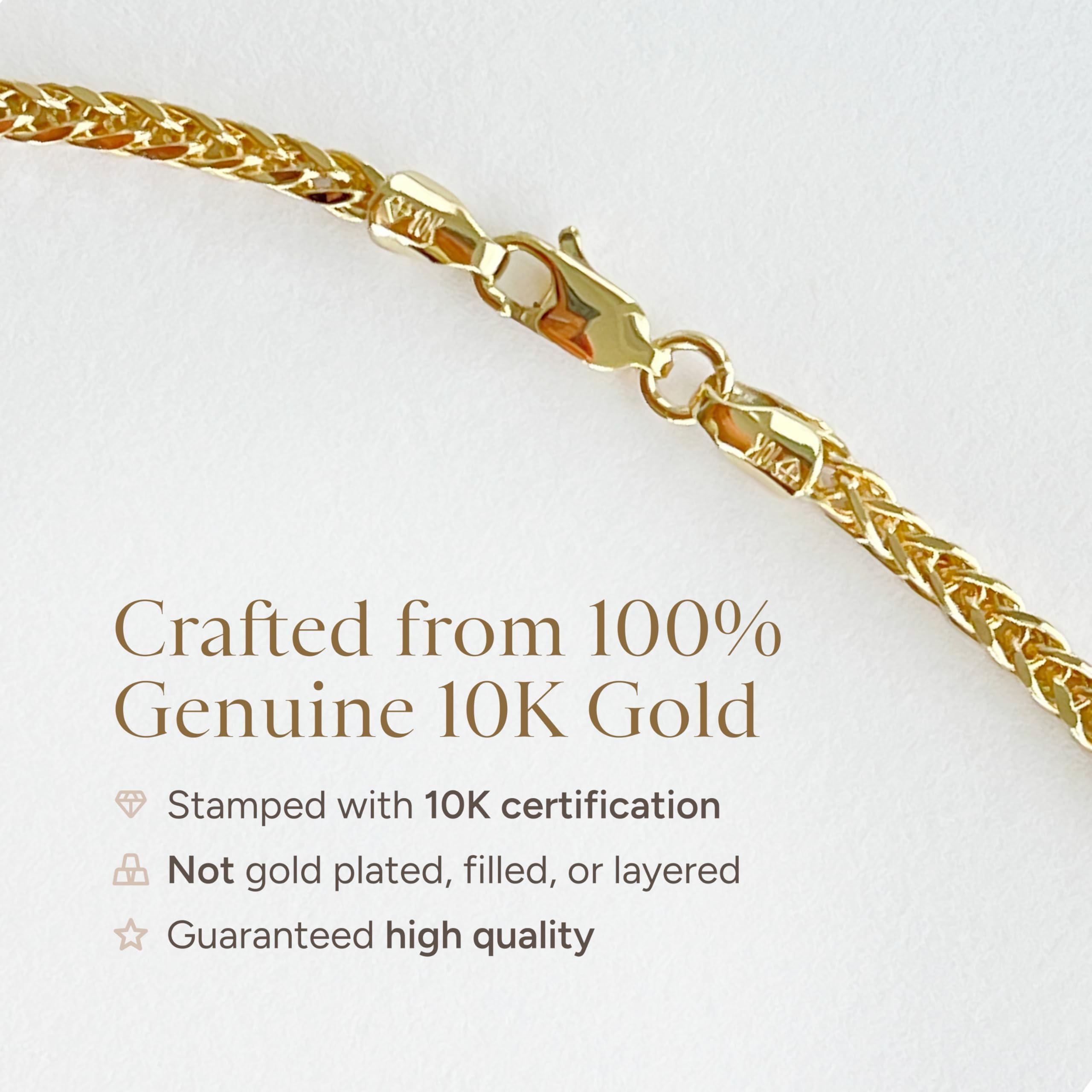 JEWELHEART 14K Gold Square Wheat Chain Necklace - 3.2mm Braided Yellow Gold Necklace For Men Foxtail Gold Chain Diamond Cut Real Gold Chain Pendant Necklace For Women with Lobster Clasp 24"