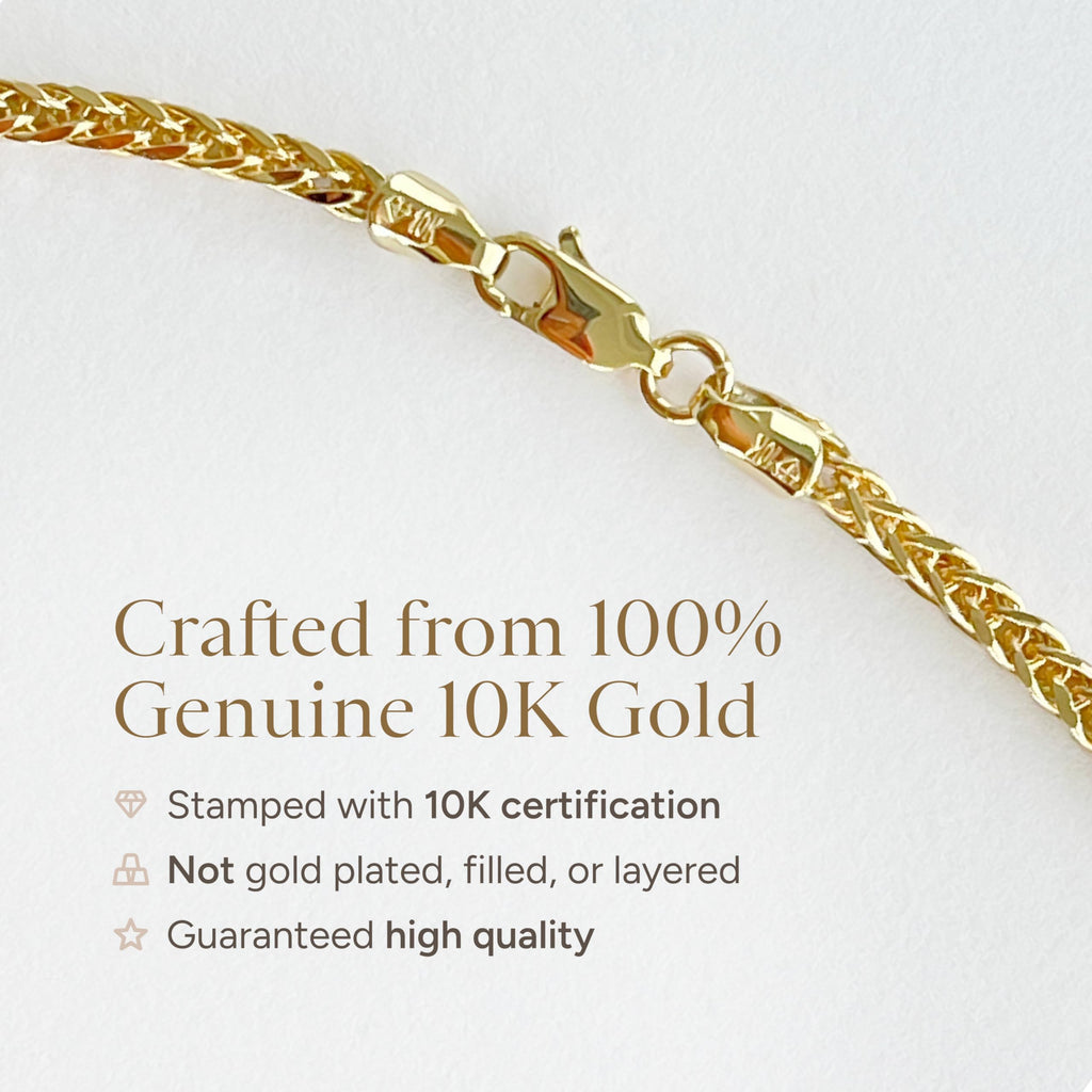 JEWELHEART 14K Gold Square Wheat Chain Necklace - 1.7mm Braided Thin Yellow Gold Chain Dainty Gold Necklace Diamond Cut Real Gold Chain Necklace For Women with Lobster Clasp 20"