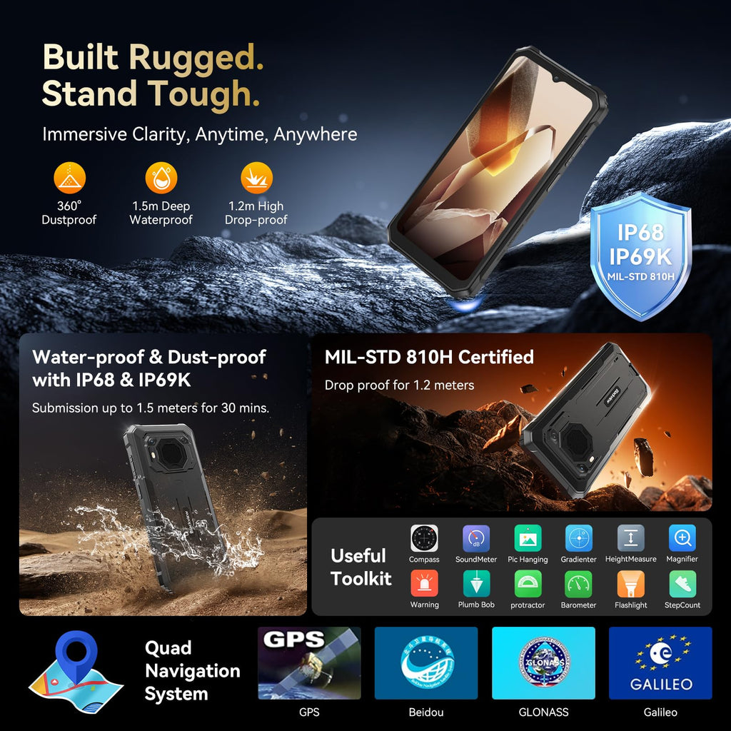 Blackview BV6200Plus Rugged Phone Android 15, 98dB Super Speaker 11000mAh, 24GB+256GB/2TB Rugged Smartphone Unlocked, 6.56" HD+ 90Hz Waterproof Phone 2025 NFC/Fingerprint/GPS/T-moblie/IP69K/3 Slots