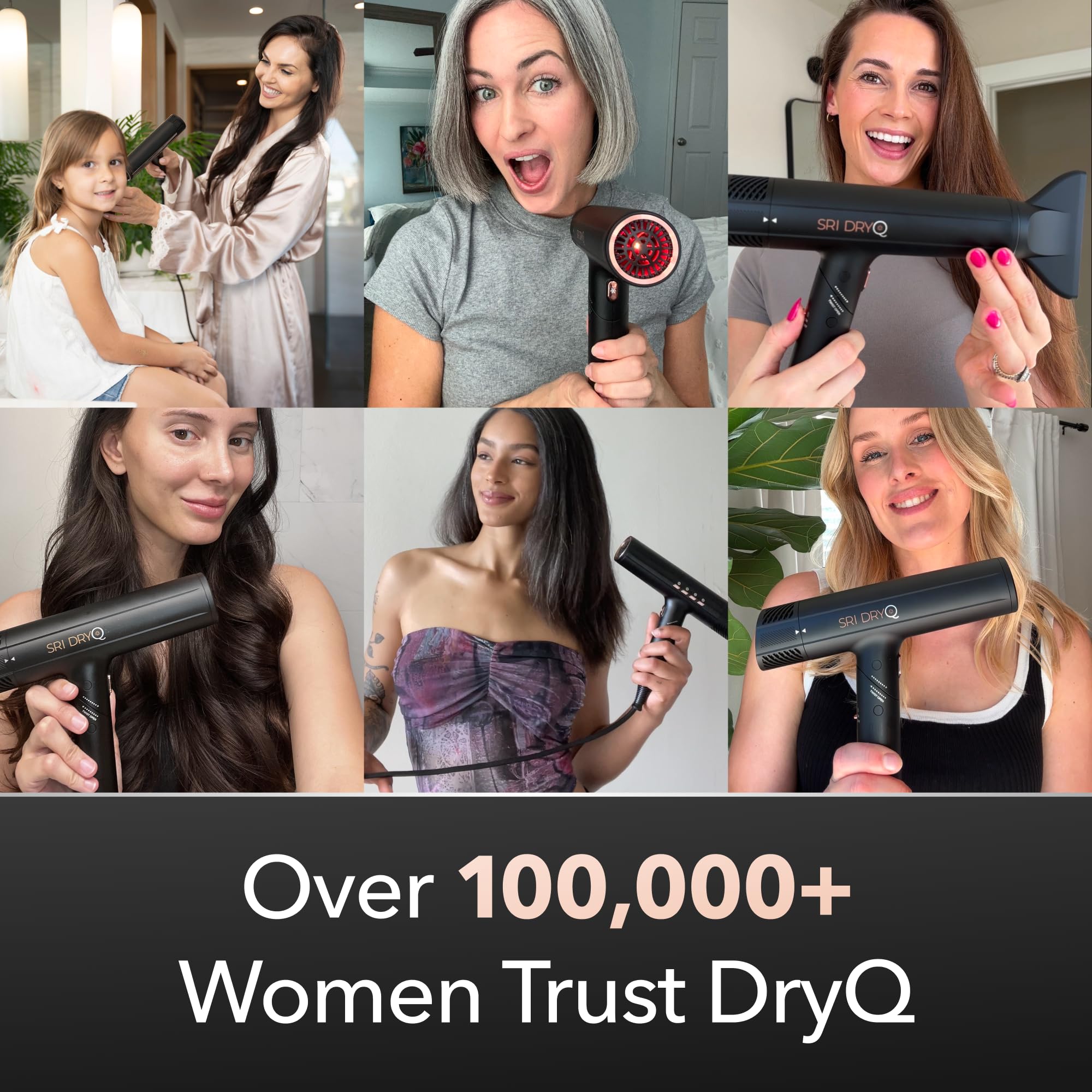 DryQ Smart Hair Dryer from SRILabs | Infrared and Ionic Technology - Lightweight + Foldable - Powerful + Quiet - 3 Magnetic Attachments - Heat Control with Locking Switch - Limited Edition (Magenta)