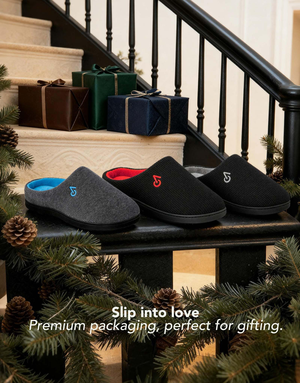VeraCosy Men's Two-Tone Memory Foam House Slippers Indoor Outdoor Durable Rubber Sole (Dark Gray/Blue, 11-12 US)