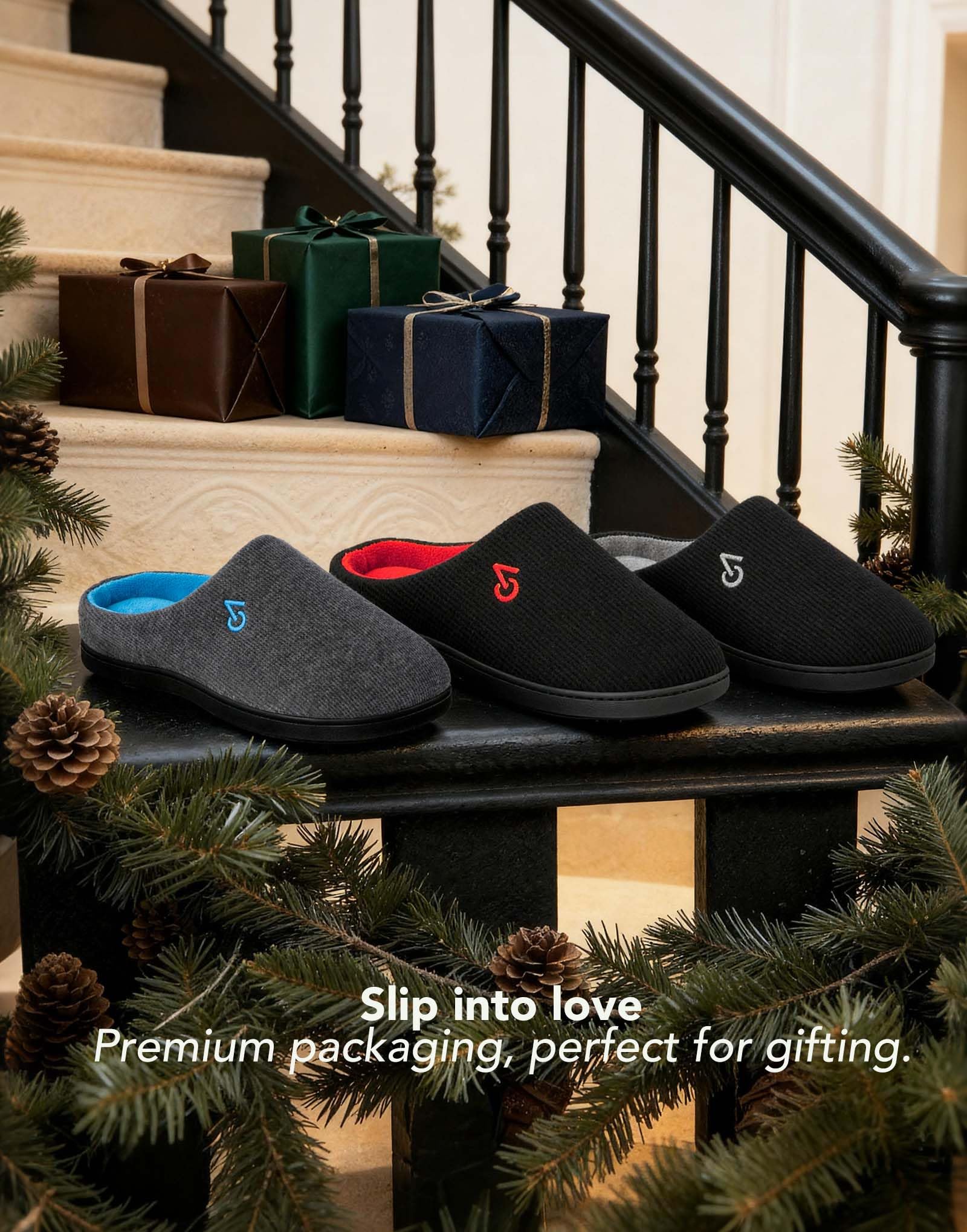 VeraCosy Men's Two-Tone Memory Foam House Slippers Indoor Outdoor Durable Rubber Sole (Dark Gray/Blue, 11-12 US)