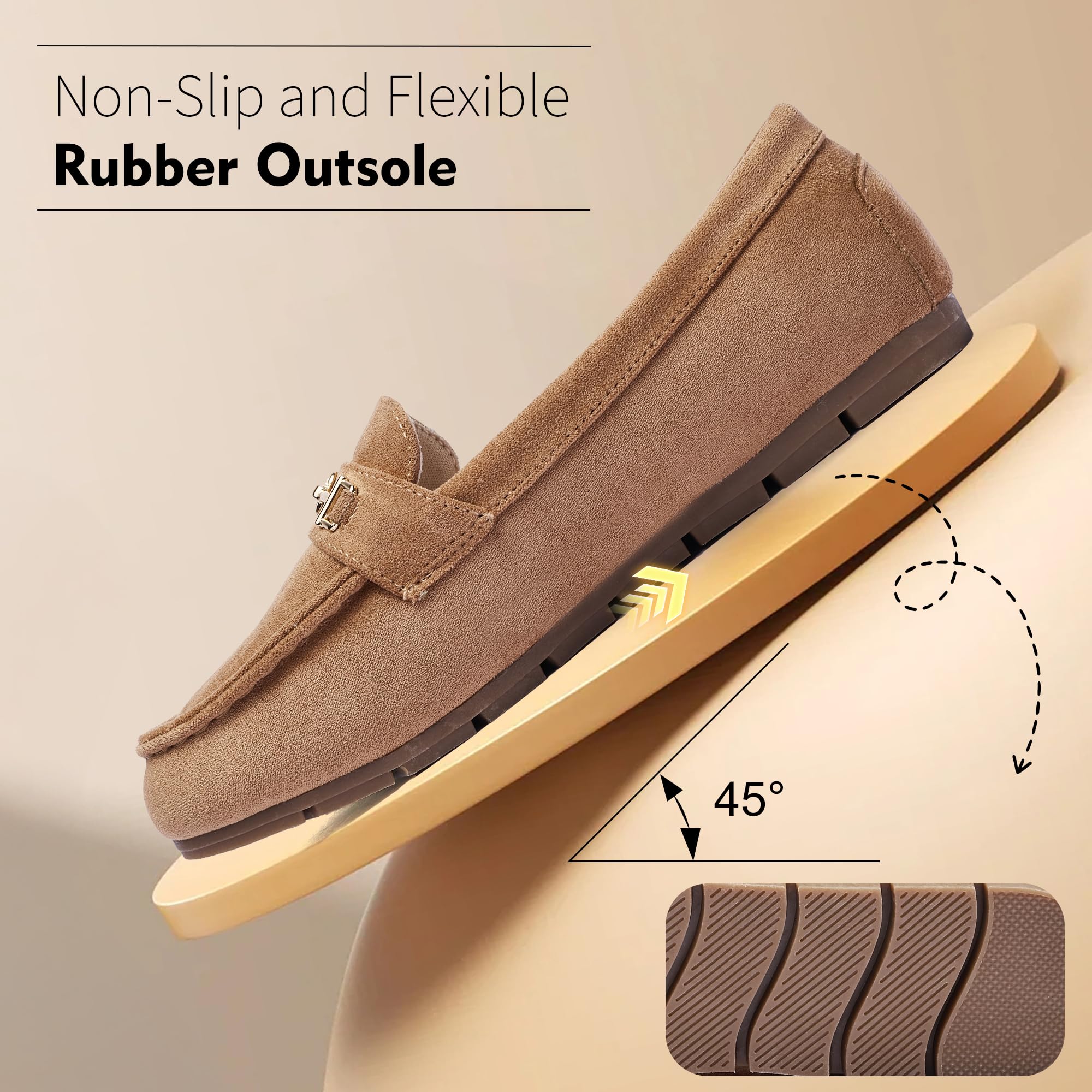XRKJ Loafers for Women Comfortable Slip On Flats with Memory Foam Insole for Daily Wearing (Tan 6.5)