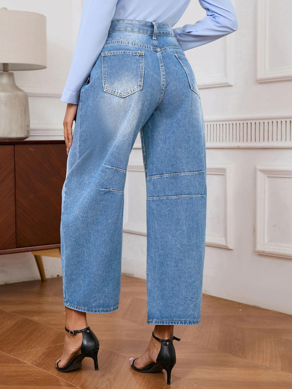 BubFee Barrel Jeans for Women Baggy Boyfriend Jeans with Pockets (Light Blue X-Large)