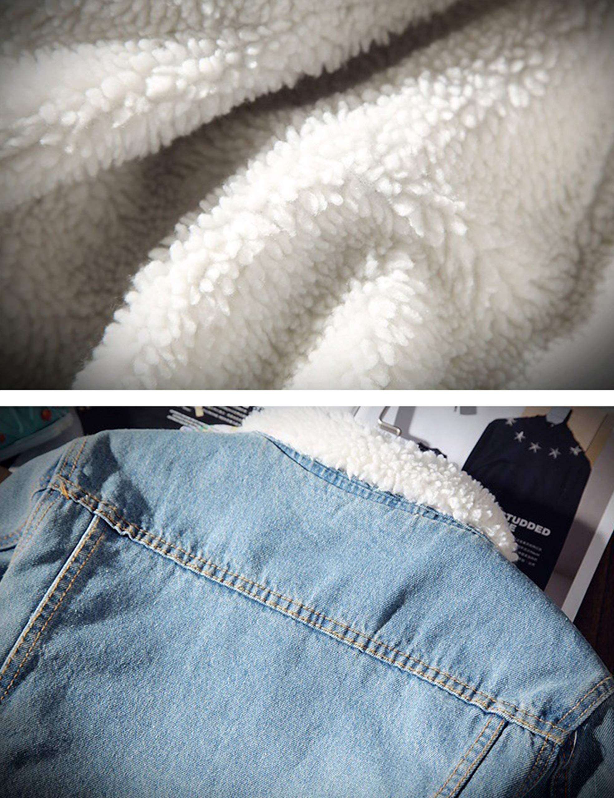 Springrain Men's Sherpa Fleece Lined Denim Jacket Warm Winter Trucker Jacket Cowboy Jean Jacket(LightBlue-XS)