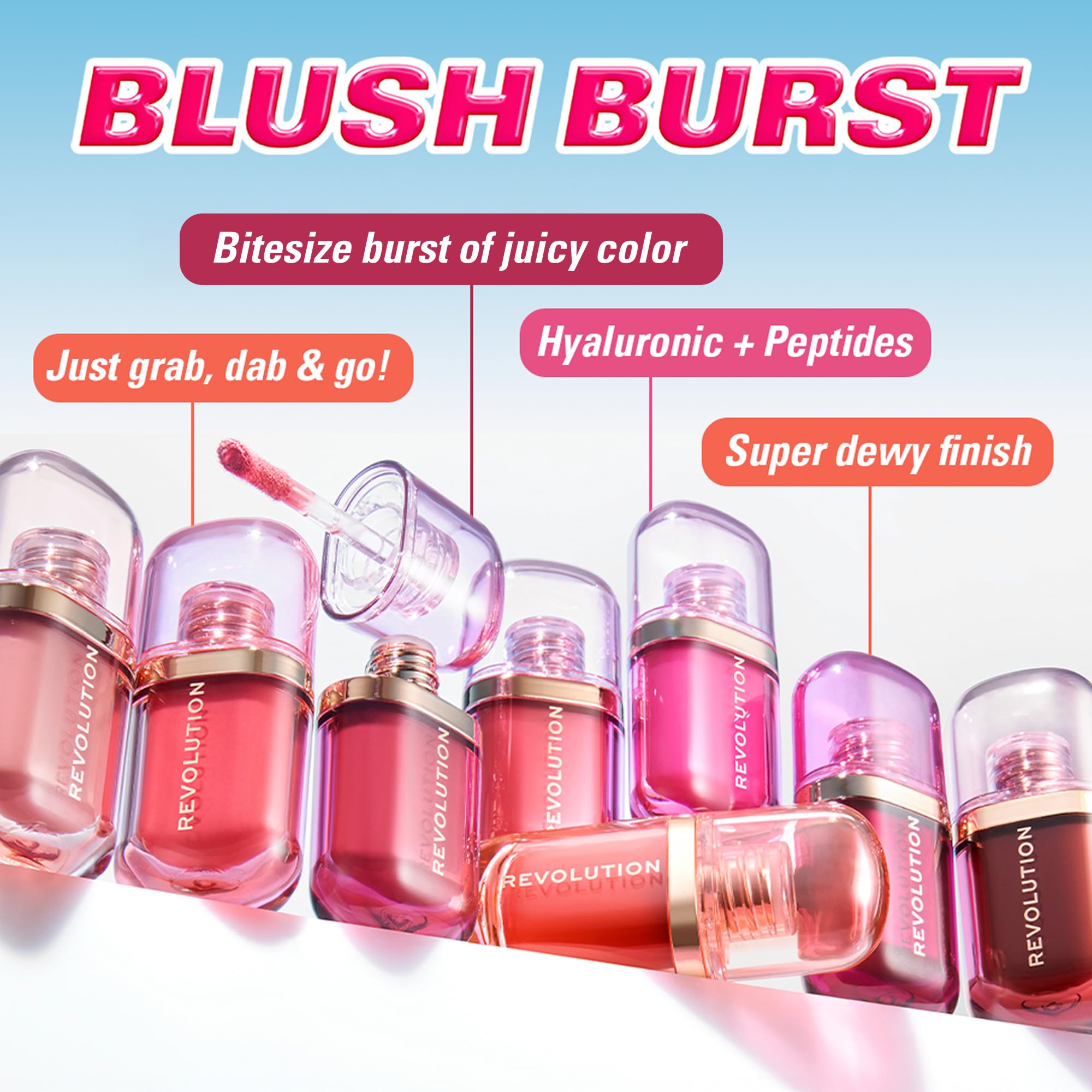 Revolution Beauty London, Superdewy Liquid Blush Burst, Buildable Color for Cheek, Serum Formula with Peptides & Hyaluronic Acid, Vegan & Cruelty-Free, Bubblegum Burst Pink, 0.14 oz