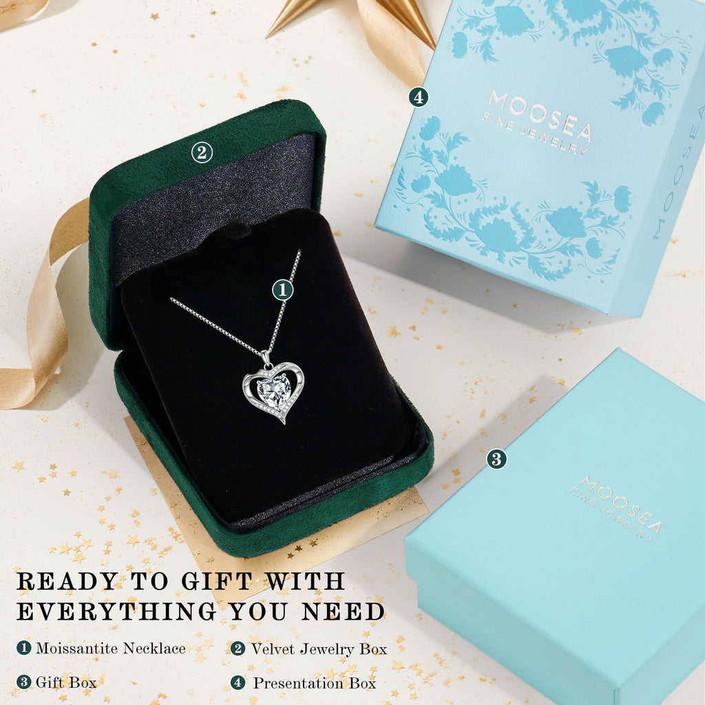 MOOSEA Personal Gifts for Wife, 1CT Moissanite Necklace Women Anniversary Birthday Wedding Promise Mothers Gifts for Her Moissanite Pendant Jewelry Gift