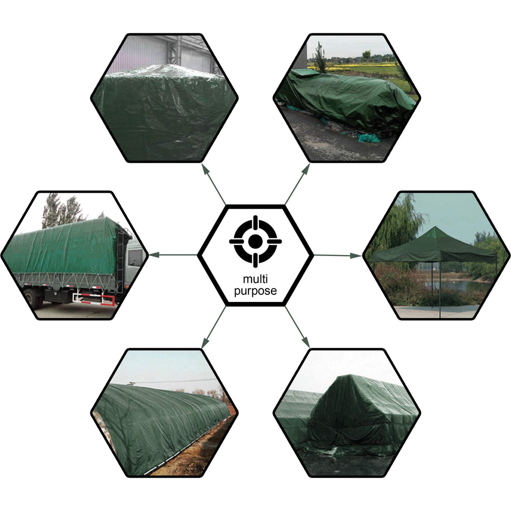 CARTMAN Finished Size 8x10 Feet Waterproof Green Tarp 8 Mil Thick, Multipurpose Protective Cover for Emergency Rain Shelter Camping Tarpaulin