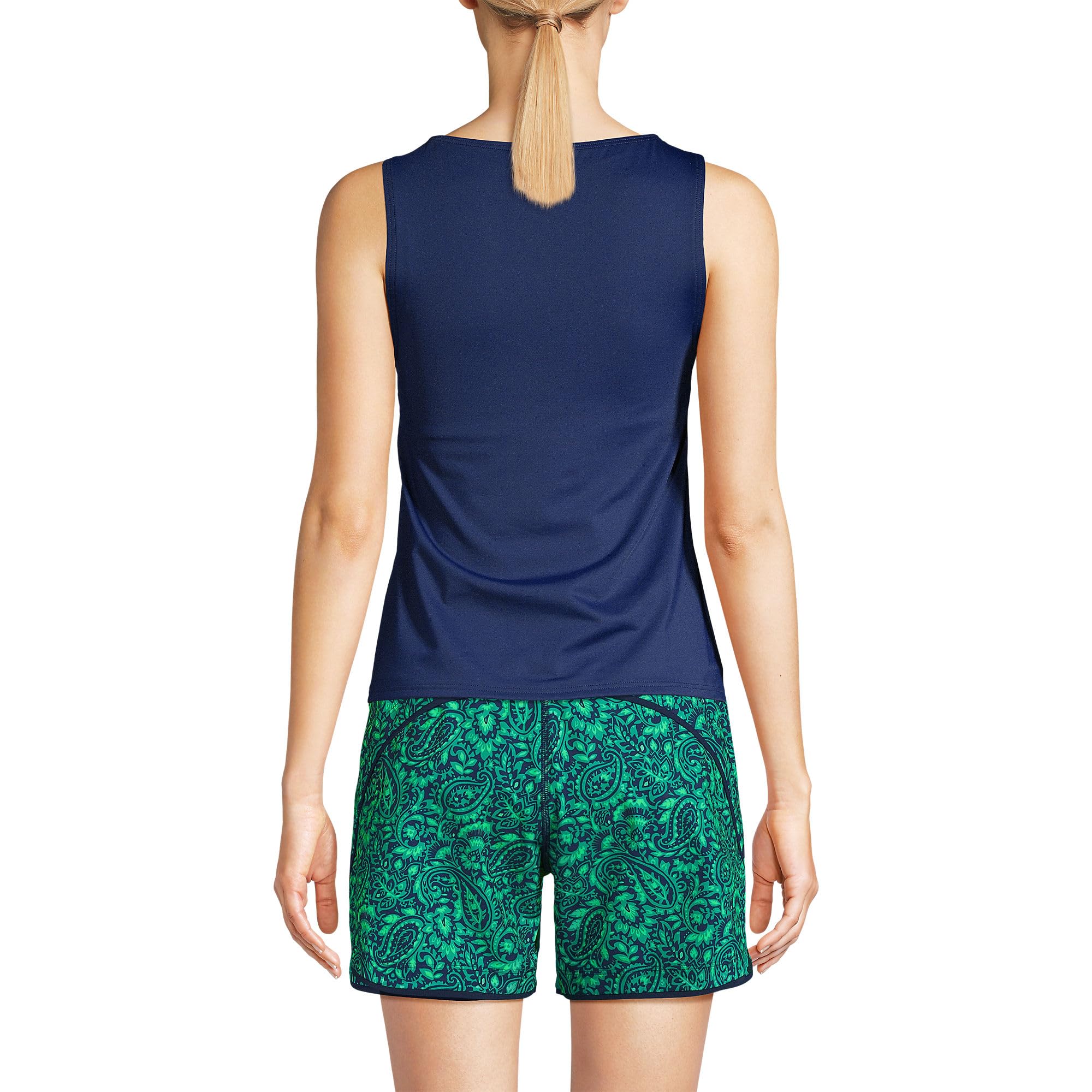Lands' End Womens Chlorine Resistant High Neck Tankini Top Deep Sea Navy Regular 2