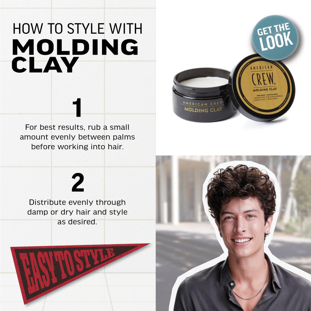 American Crew Men's Hair Molding Clay, Like Styling Gel with Strong Hold & Medium Shine, 3 oz