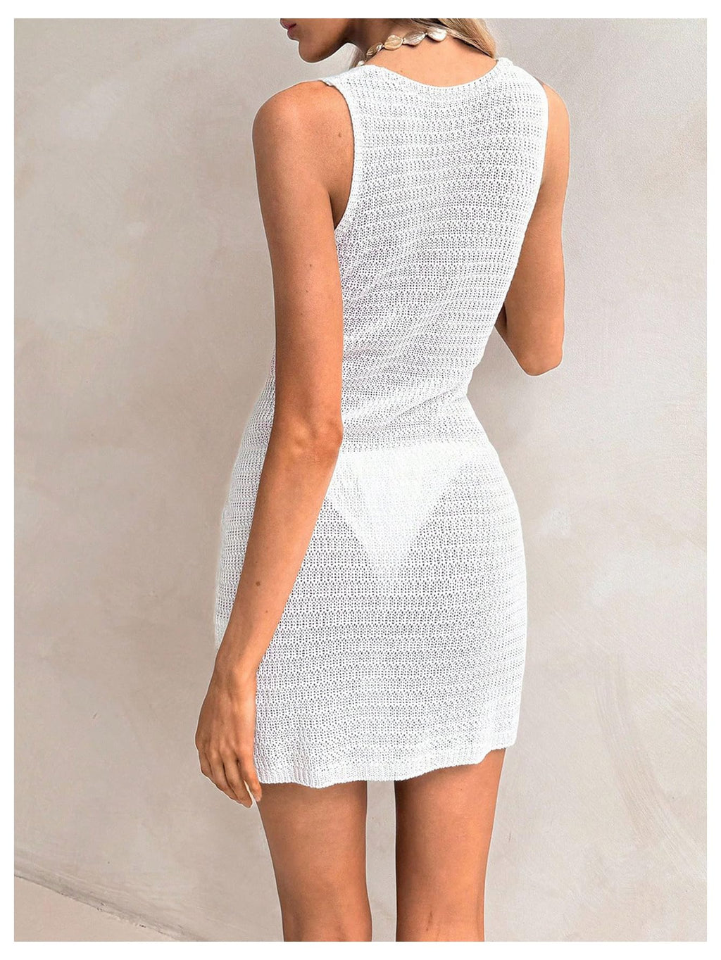 WDIRARA Women's Cut Out Cover Up Dress Deep V Neck Hollow Out Knit Beach Dress White Small