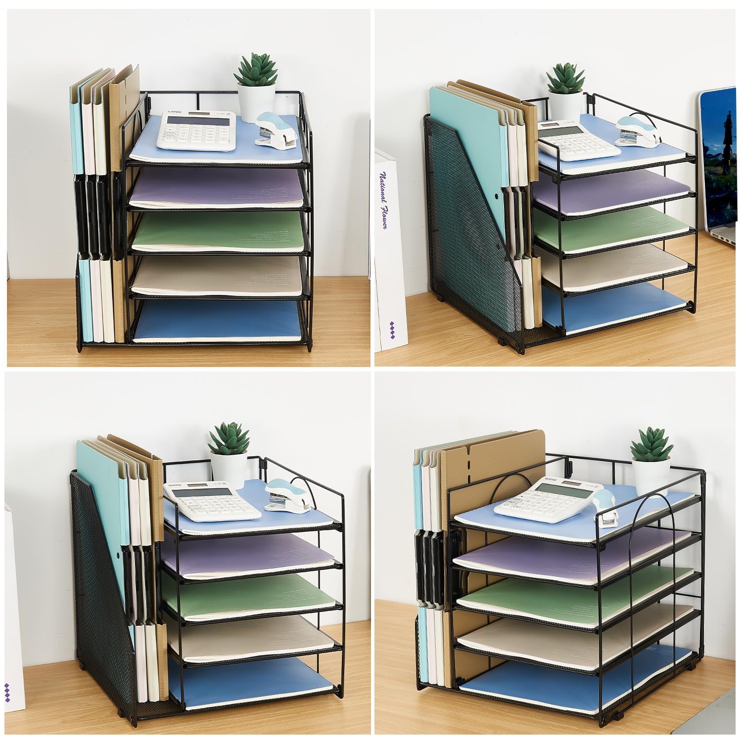 LEKETREE Desk Organizers and Accessories, 5-Tier Paper Letter Tray Organizer with File Holder, Desktop Organizer for Office Supplies (Black)