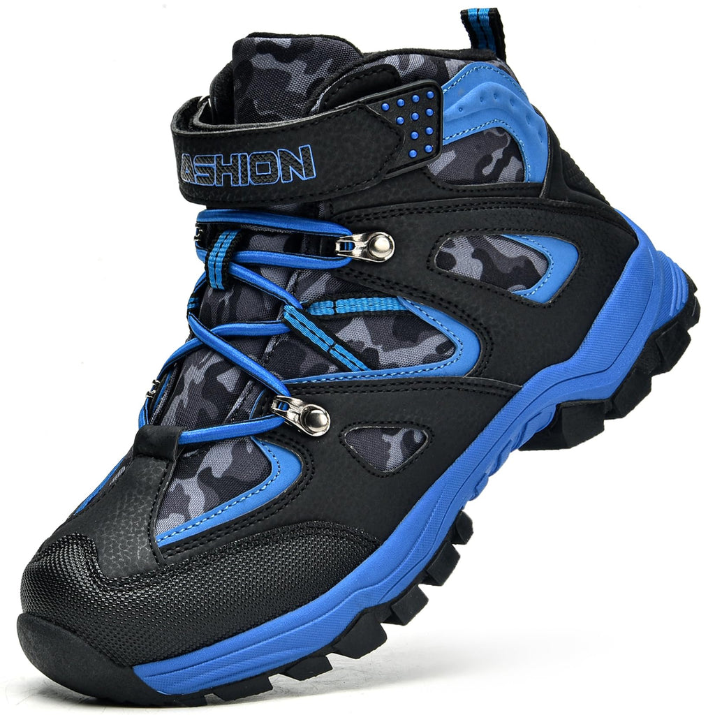 Littleplum Kids Snow Hiking Boots Antiskids Waterproof Booties Outdoor Shoes for Boys Girls Black Blue Size 13 Little Kid