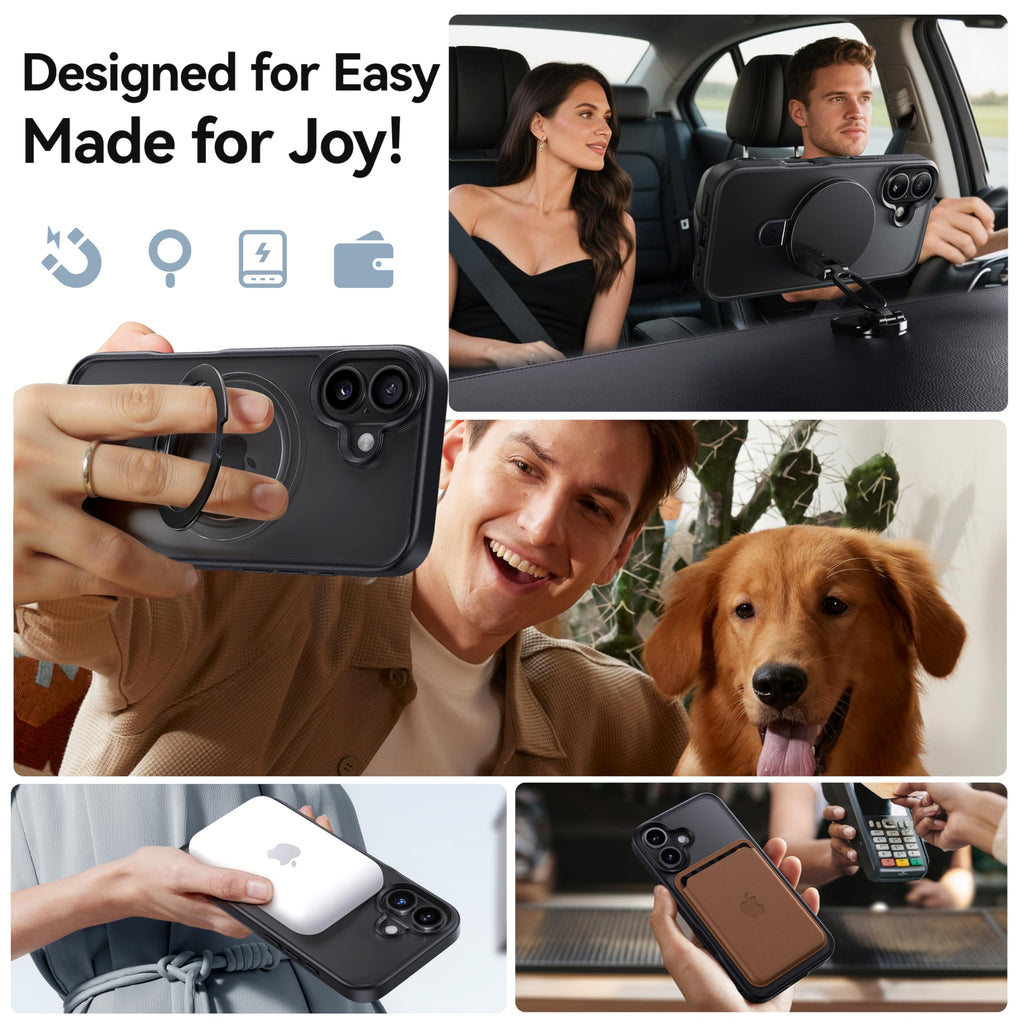 CASEKOO Ultra-Magnetic Stand for iPhone 17 Case [Military Drop Protection] [Compatible with MagSafe] Shockproof Translucent Slim Matte for iPhone 17 Case with Ring Holder 6.3 Inch, Black