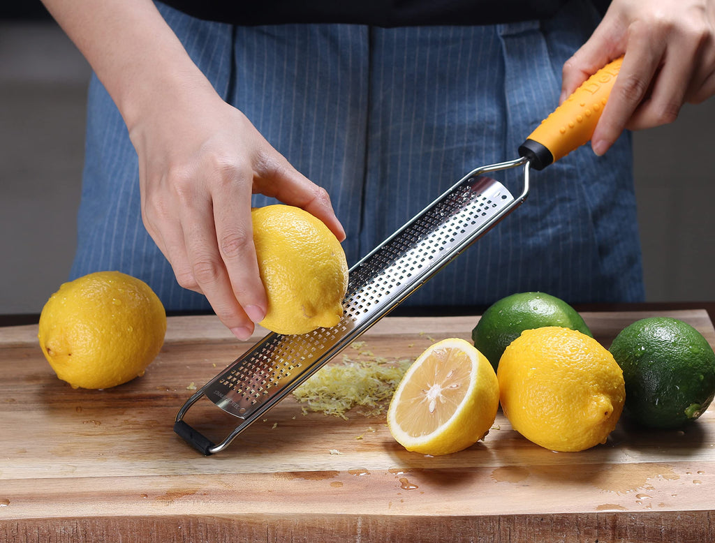 Deiss PRO Lemon Zester & Heavy Duty Cheese Grater & Vegetable Grater - Parmesan Cheese Lemon, Garlic, Nutmeg, Chocolate, Fruits, Vegetables, Ginger Grater - Cheese Shredder & Stainless Steel Grater