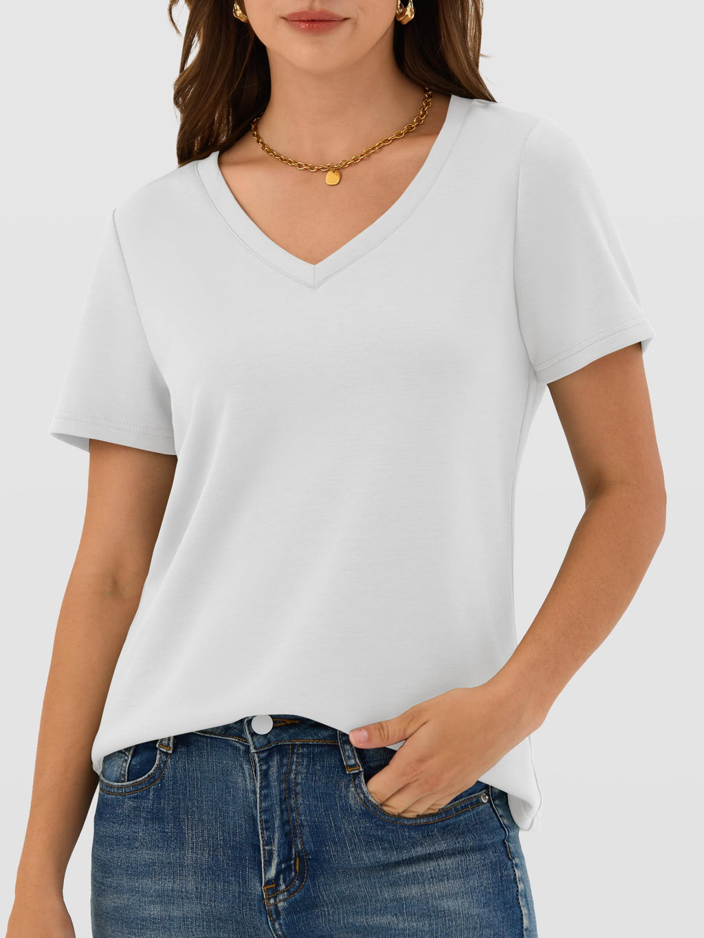 ANRABESS Womens Short Sleeve Tops Casual V Neck Wrinkle - Free Basic T Shirts Summer Cute Tee 2026 Spring Fashion Clothes White Large
