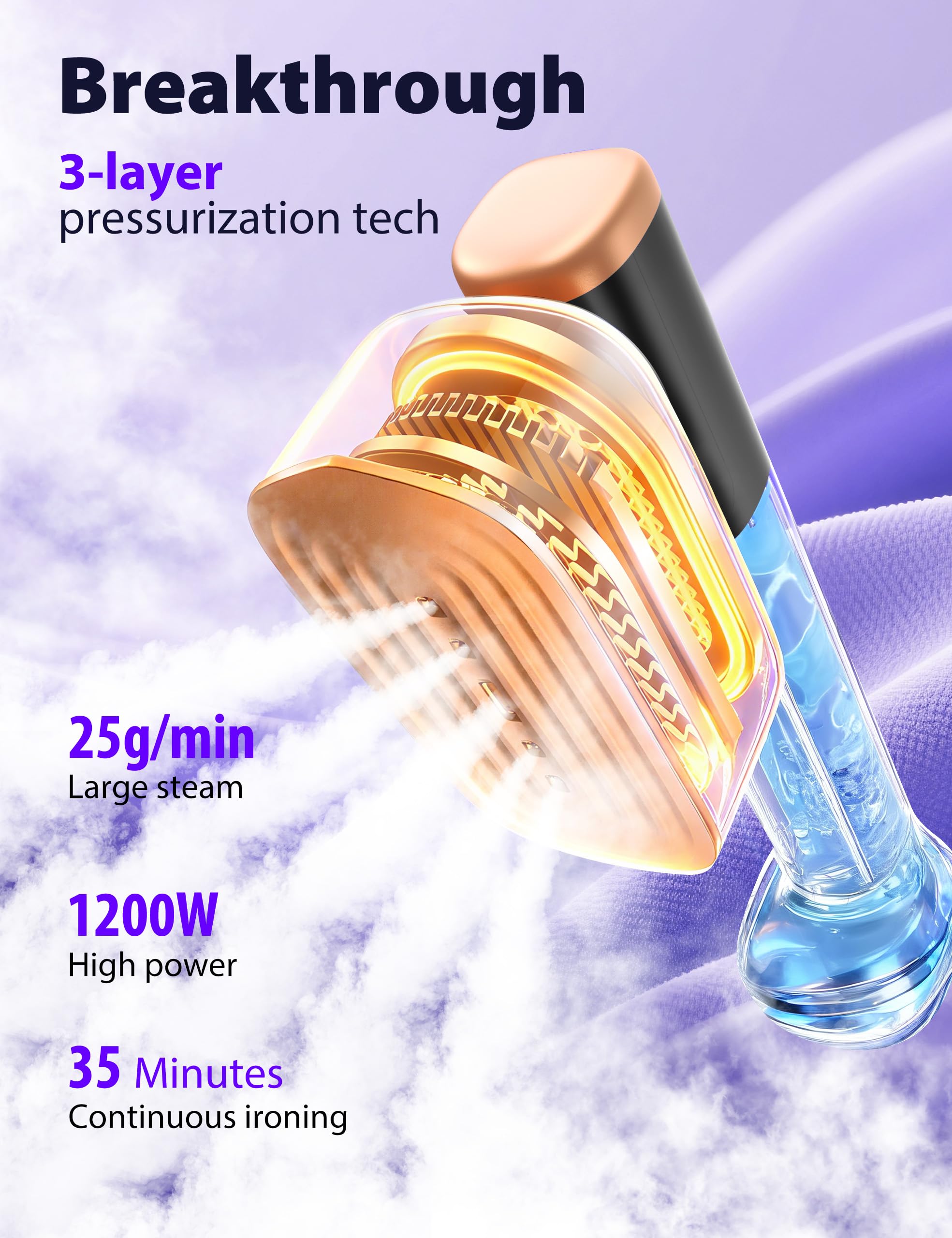 Steamer for Clothes Portable Handheld Garment Steamer,15s Fast Heat-up,180ml Tank,Steamer Ironing Gloves,35 Minutes of Continuous Ironing for Travel and Home(Black Gold)