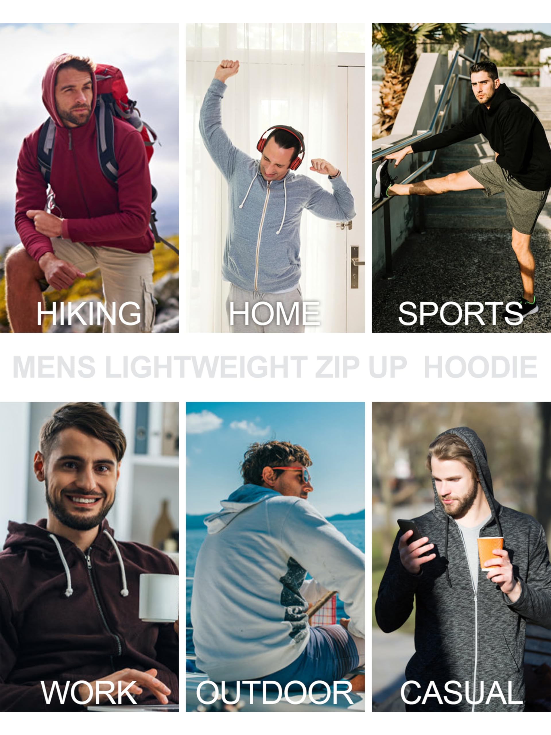 ALTHLEMON Men's Lightweight Zip Up Hoodie Long Sleeve Sweatshirt Athletic Slim Fit Basic Jacket with Pockets(Regular & Tall)(Charcoal Heather 3XL)