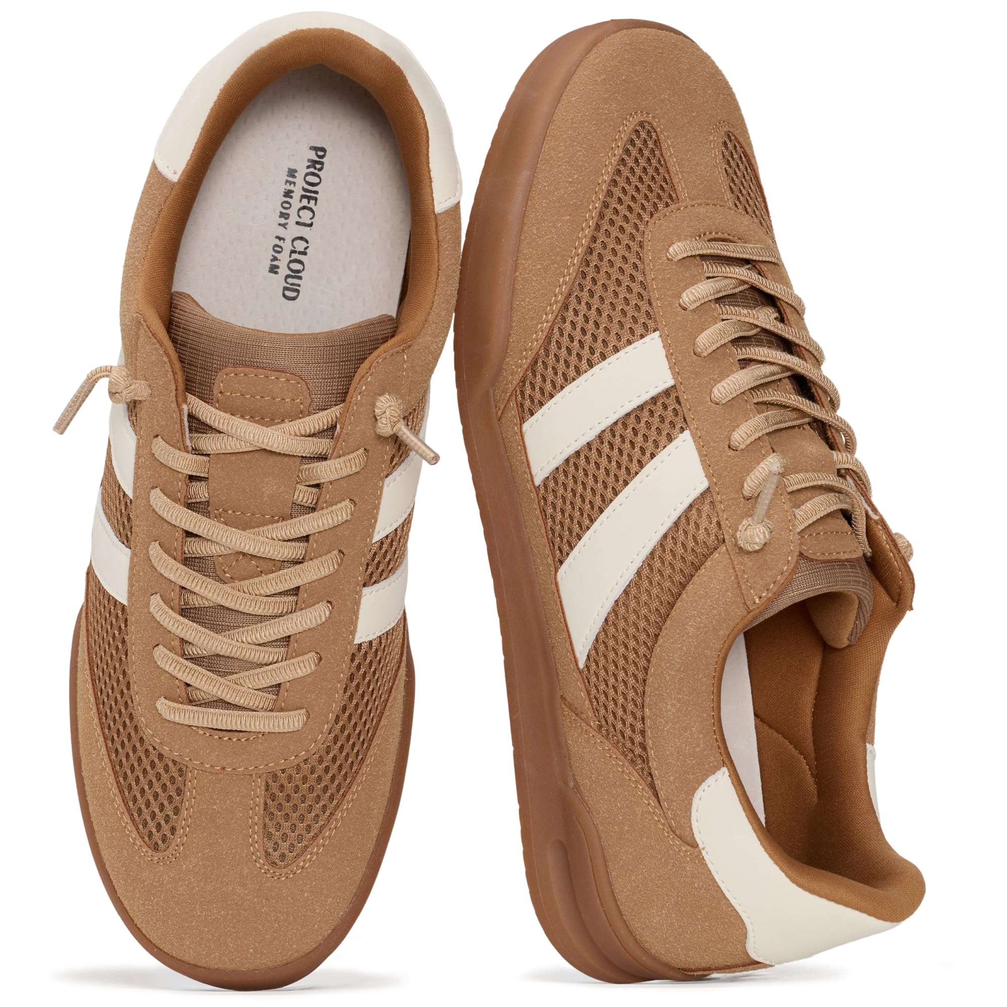 Project Cloud Sneakers for Men - 100% Genuine Leather Mens Casual Shoes Memory Foam Insole Mens Sneakers - Non Slip Outsole Dress Sneakers Men (HISVERDY,9.5D) Tan
