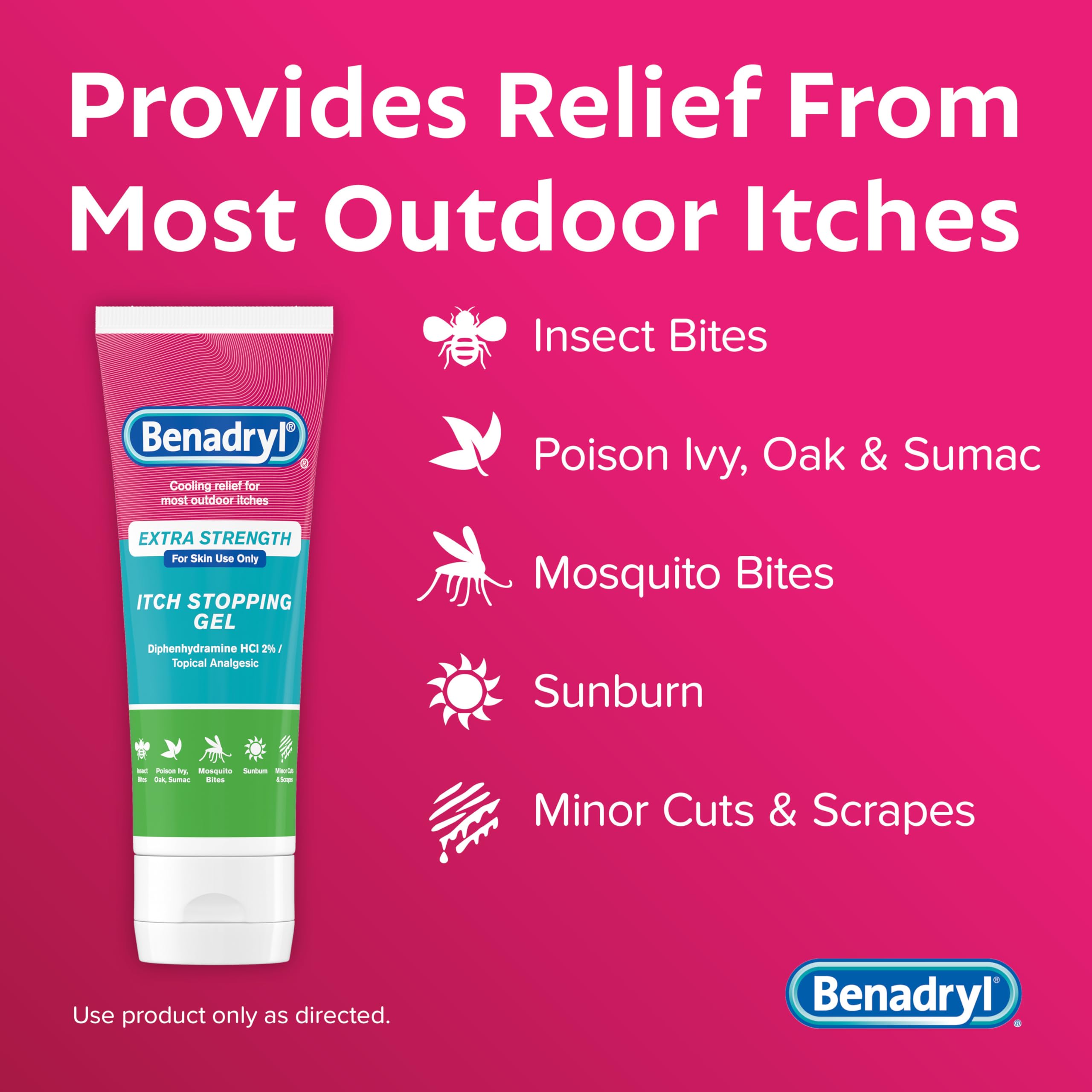 Benadryl Topical Itch Relief Gel, Extra Strength, Contains 2% DIPHENHYDRAMINE HCL, Soothing Relief from SCRAPES, Insect Bites, Sunburn, Poison Ivy and More, Great for Outdoors, 3.5 FL OZ
