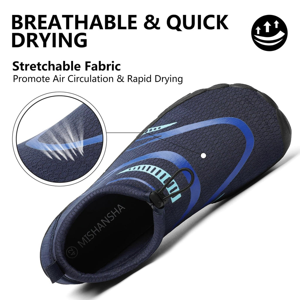 Mishansha Water Shoes Men Quick Dry Swim Shoes for Men Lightweight Non-Slip Aqua Beach Blue Black-E0153 12.5 Women/10.5 Men
