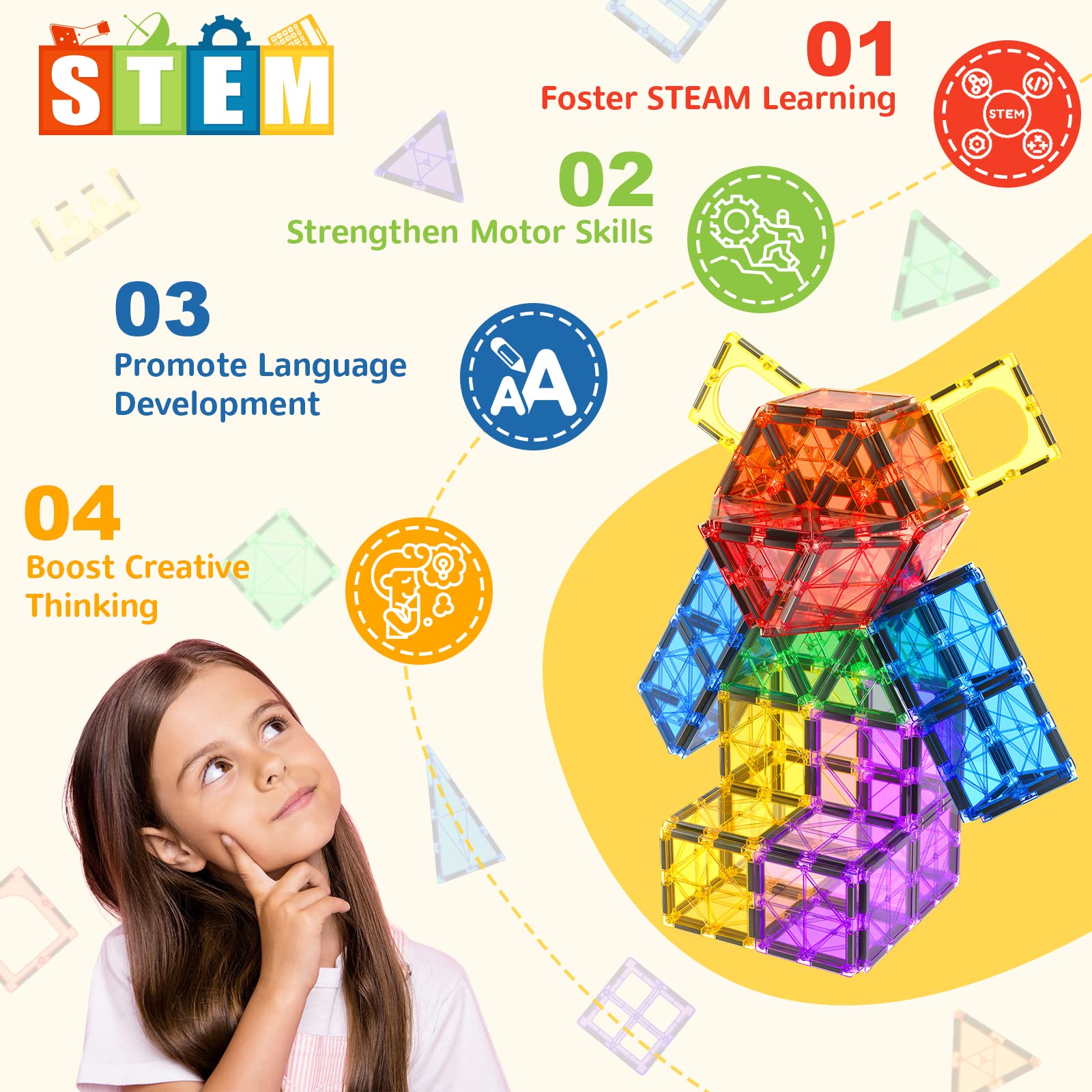 Coodoo 60 PCS Magnetic Building Tiles Kids Toys STEM Magnetic Blocks Sensory Toys Kids Games Magnet Building Toy for Boys and Girls Aged 3+, Kid Brain Development Preschool Kindergarten Toddler Toy