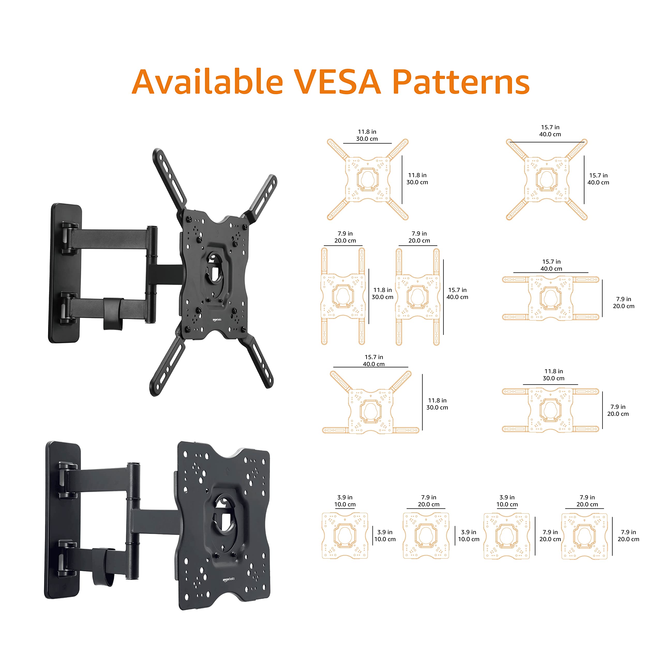 Amazon Basics Full Motion Articulating TV Wall Mount, with Swivel and Tilt, for 26" to 55" TVs and Flat Panels up to 80 Lbs, VESA Compatible, Black