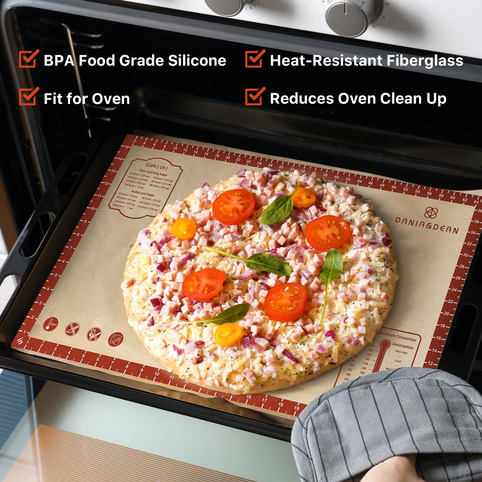26x16 Inch Extra Thick Silicone Baking Mat with Measurements, Non-slip and Reusable - For Cookies, Bread, Pastry