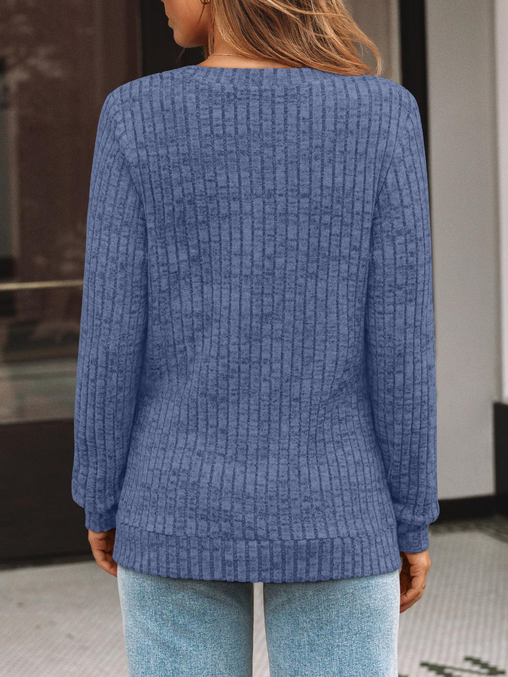AUTOMET Womens V Neck Long Sleeve Shirt Fall Fashion Tops Tunic Dressy Casual Sweater Clothes Cute Trendy Work Outfits 2026 Blue M