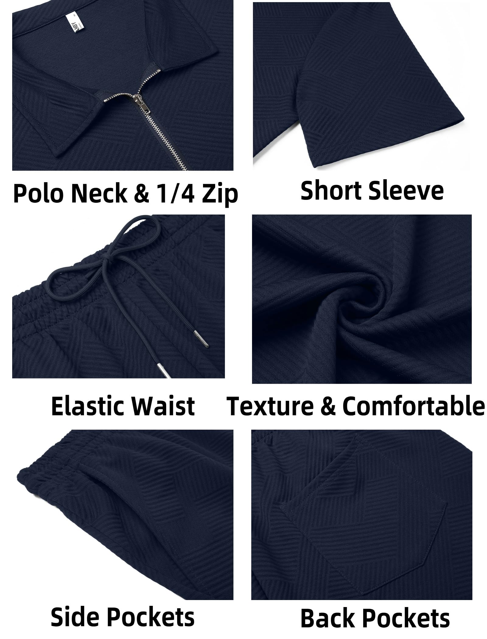 COOFANDY Mens Tracksuit Casual 2 Piece Quarter Zip Polo Shirt and Shorts Set Athletic Jogging Sports Dark Blue