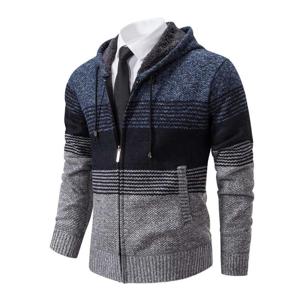 Mylldey Mens Hoodies Knit Sweater, Full Zip Fleece Lined Cardigan Sweaters Casual Regular Fit Knit Hooded Men Sweater Jacket(Blue, S)