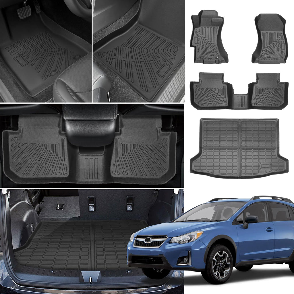 Floor Mats for Subaru Crosstrek 2013-2016-2017, for Subaru Impreza 2012-2016, Front Rear Mats & Cargo Mat, TPE Anti-Slip Waterproof Summer Winter Floor Liners Crosstrek Floor Mats Accessories