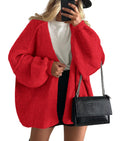 PRETTYGARDEN Womens Oversized Cardigan Sweaters 2026 Fall Long Lantern Sleeve Knit Open Front Lightweight Sweater (Red,Large)