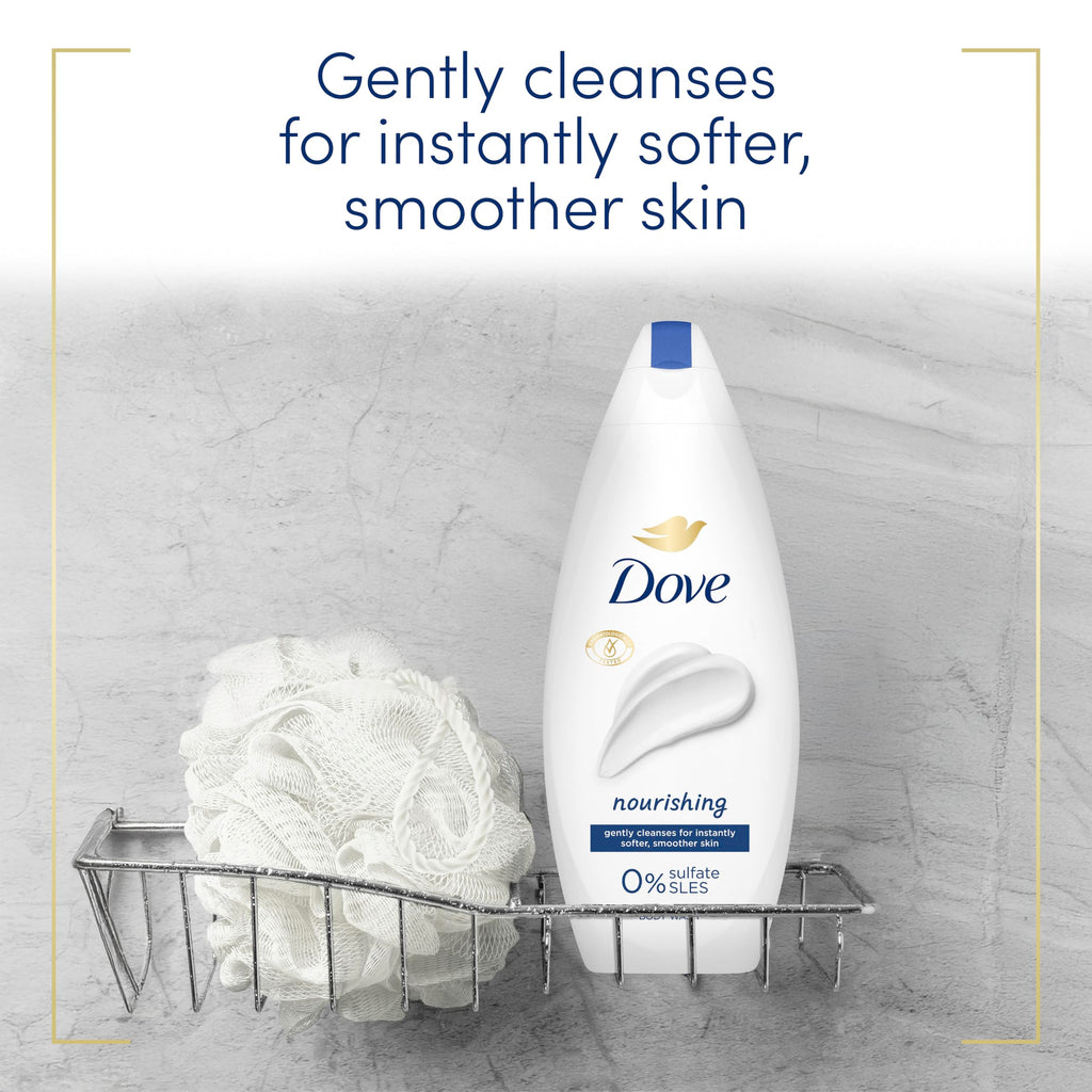 Dove Nourishing Body Wash Body Cleanser shower gel with plant-based moisturisers for softer, smoother skin after one shower 6x 225 ml