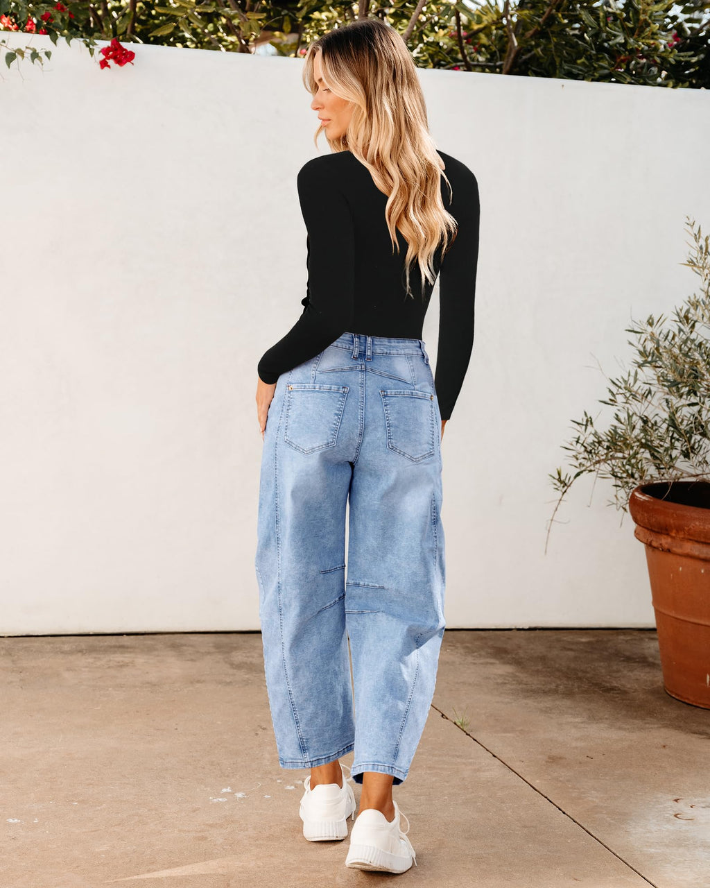 Utyful Tummy Control Barrel Jeans for Women - Wide Leg Trousers, Spring Outfits - Roadnight Blue, Small US 4-6