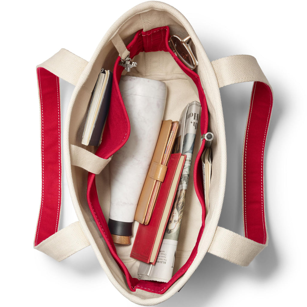 Lands' End Natural Open Top Canvas Tote Natural/heritage Red Medium Regular Handle