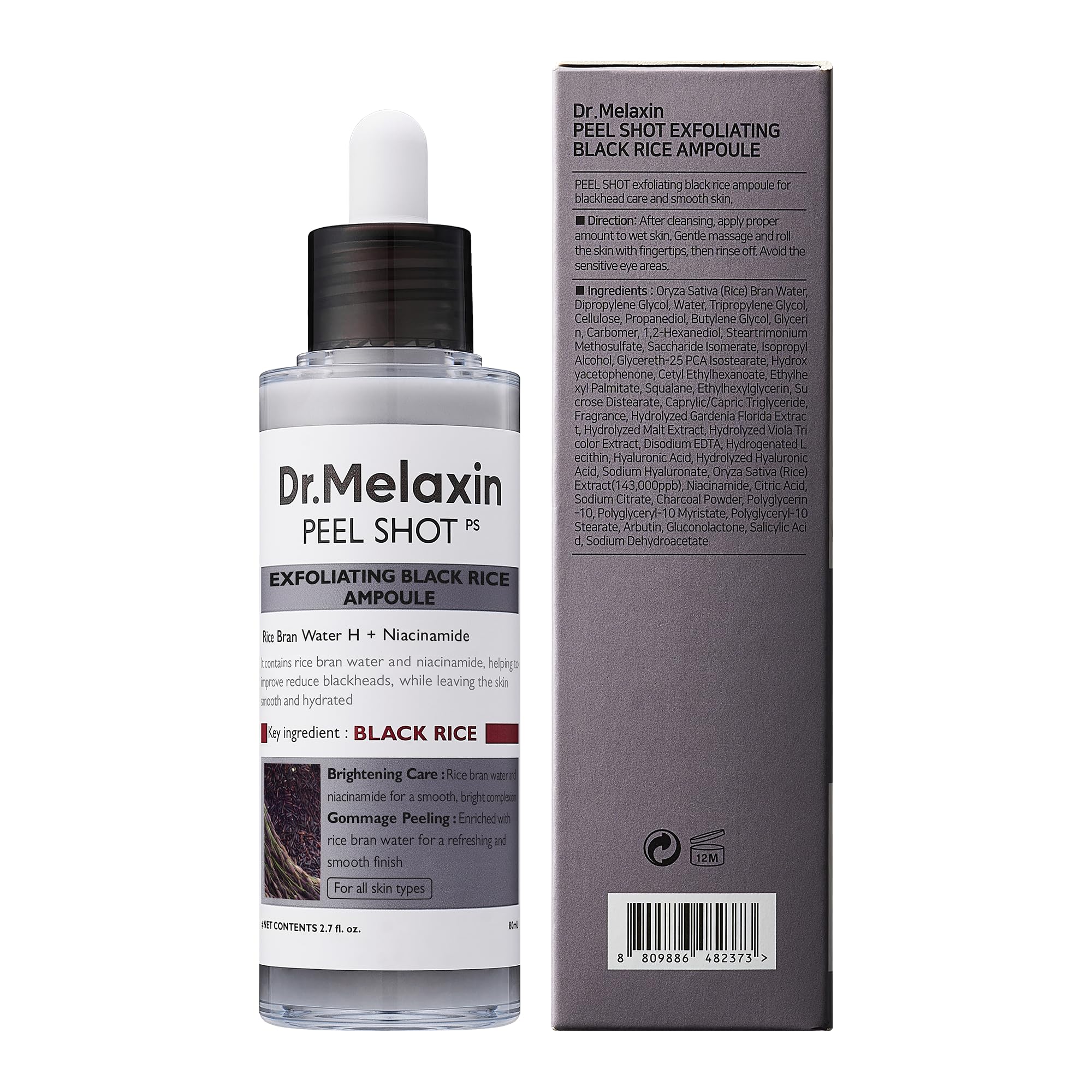 Dr.Melaxin Peel Shot Glow Rice Peeling Ampoule 80ml Daily Soft Exfoliating Face and Body Scrub Dead Skin Cells Blackhead Remover for All Skin Types korean skin care