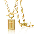 Tewiky 14K Gold Plated Cross Necklace for Women Trendy Chunky Cross Pendant Necklace Toggle Clasp Paperclip Chain Charm Necklaces for Women Jewelry Gift Christian Religious Baptism