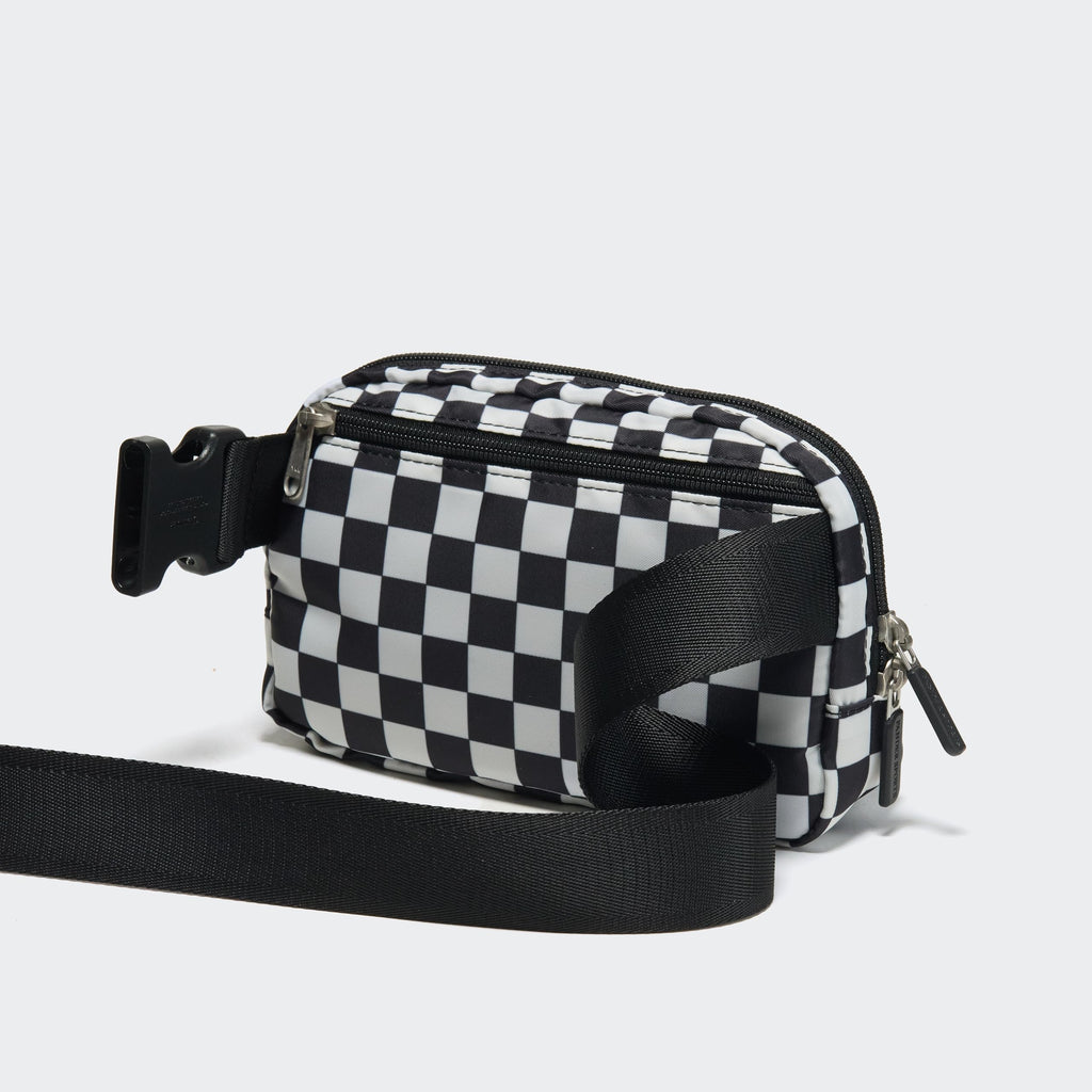 Pander Two Way Zipper Fanny Pack Nylon Everywhere Belt Bag for Women, Water Repellent Waist Packs, Crossbody Bags with Adjustable Strap (Checkered Black)