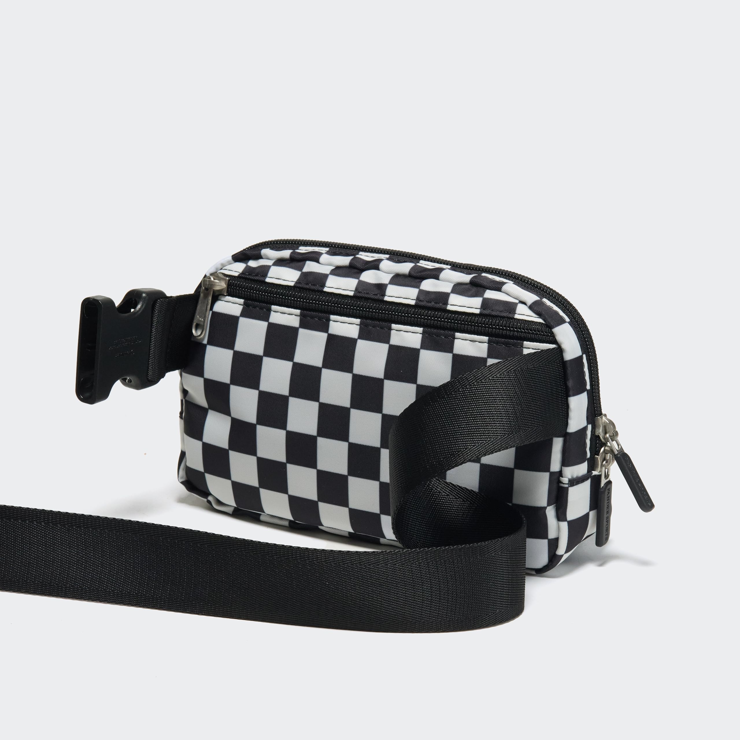 Pander Two Way Zipper Fanny Pack Nylon Everywhere Belt Bag for Women, Water Repellent Waist Packs, Crossbody Bags with Adjustable Strap (Checkered Black)