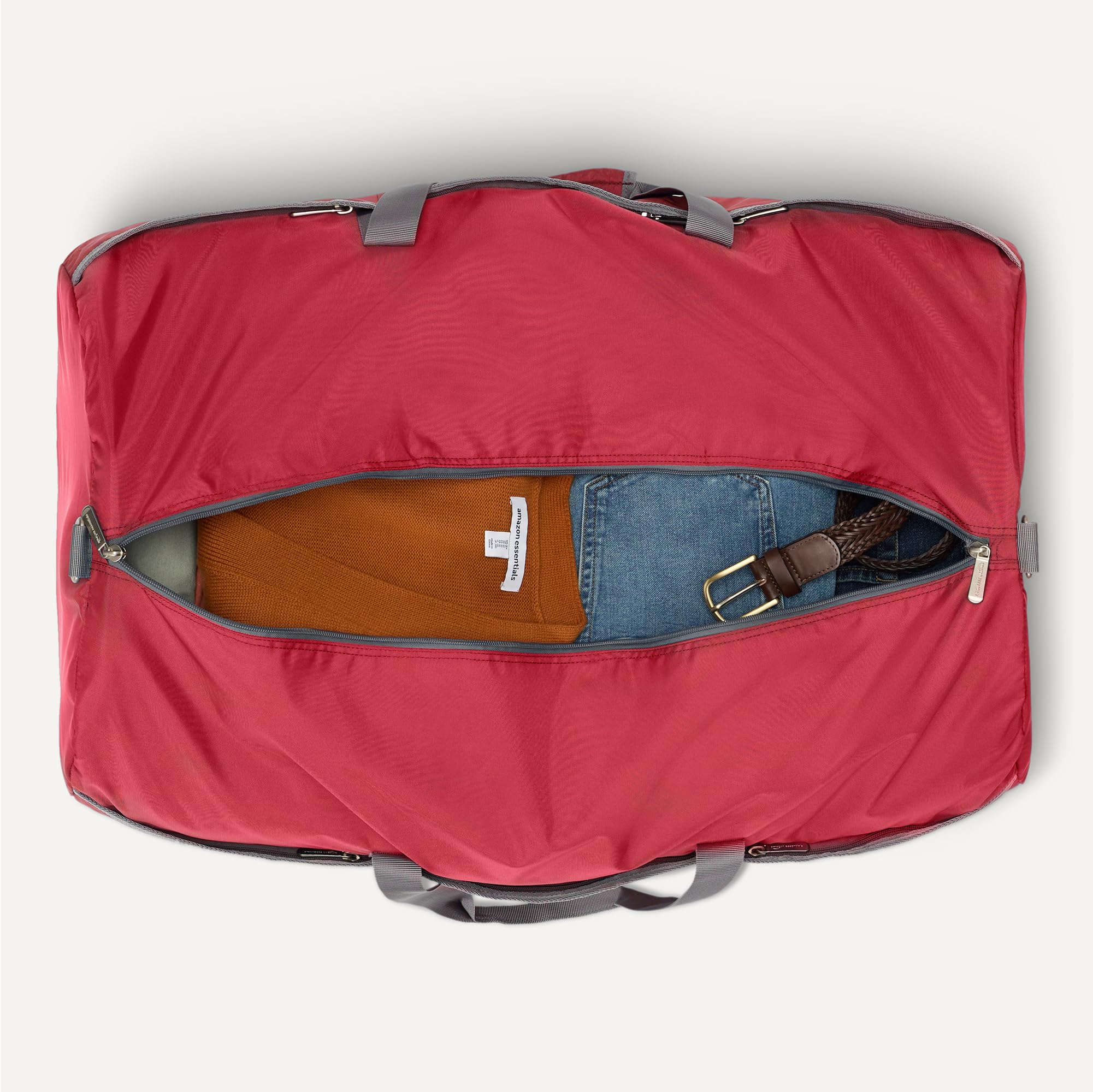 Amazon Essentials Extra Large Foldable Nylon Duffel Bag for Travel/Storage with Zippered Pockets, 32.4", 150L, 50-LBS Capacity, Red (Previously Amazon Basics)