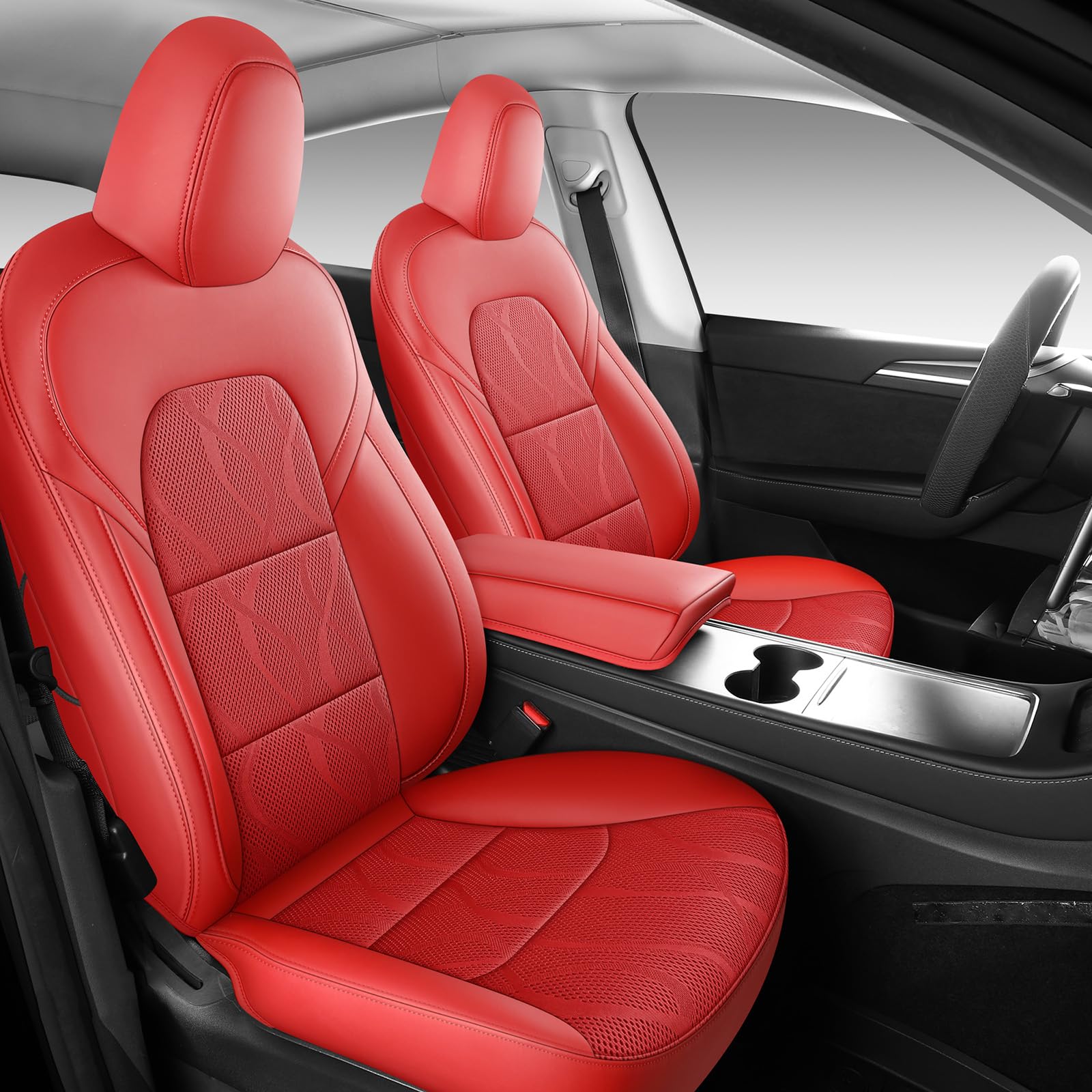 Dtuupts Tesla Model Y Seat Cover Full Set, Faux Leather Tesla Car Seat Cover, Perfect Suitable for Tesla Model Y 2020 2021 2022 2023 2024 2025 (Red)