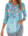 Zeagoo Tunics Or Tops to Wear with Leggings Plus Size 3/4 Sleeve Crewneck Shirts Floral Print Pleated Spring Summer Blouses